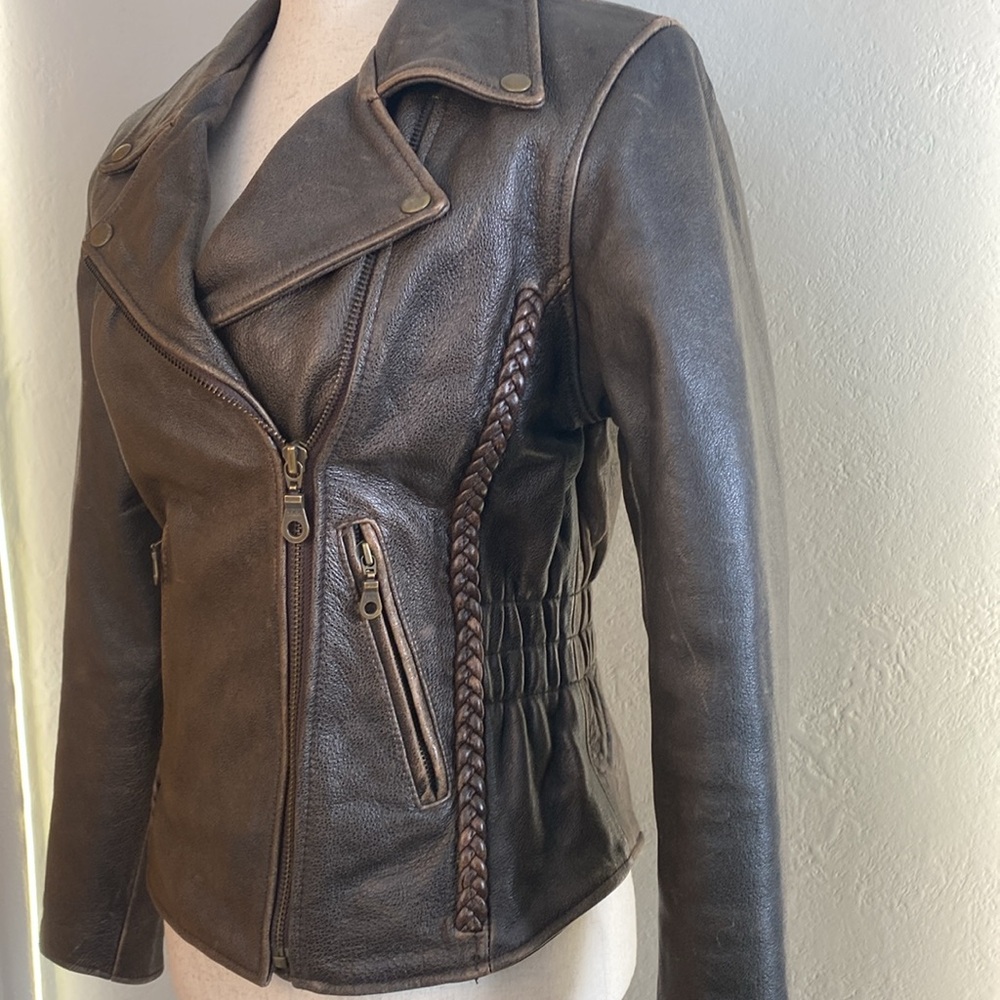 Vintage Chrome Gear Leather Motorcycle Jacket- Brown- Women Sz XS - Picture 3 of 13